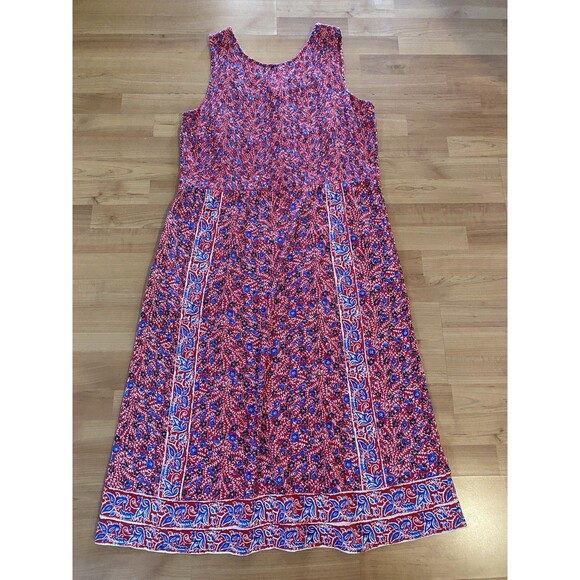 Fat Face Smocked Floral Midi Dress Size 16 Sleeveless Ditzy Red Crinkle Boho - Picture 1 of 14